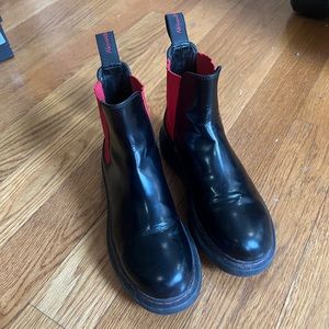 Alexand Mcqueen Red/Blacl Leather Chelsea Platform Boot Women’s Size 36